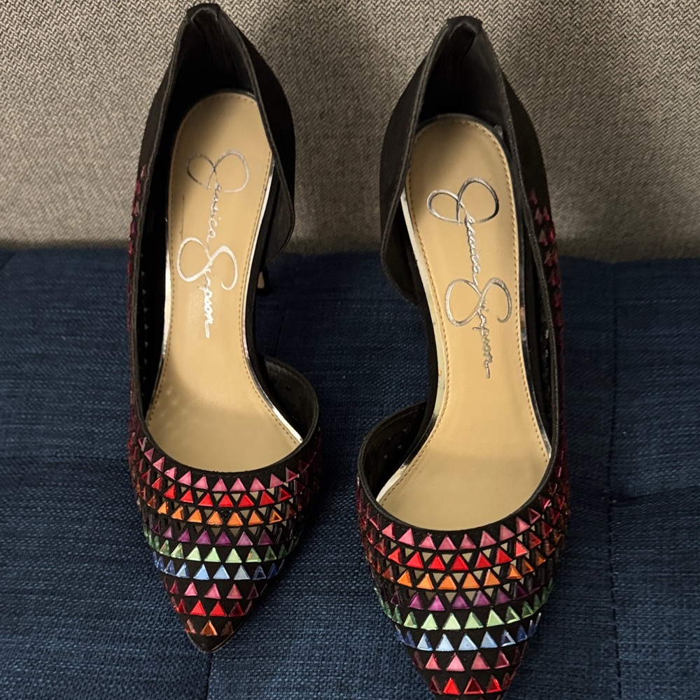 Jessica Simpson Black Heels with Colorful Studs